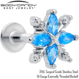 16G 1/4 Blue CZ Gem Classic Flower Flatback Stud - BodyCandy - Flyclothing LLC