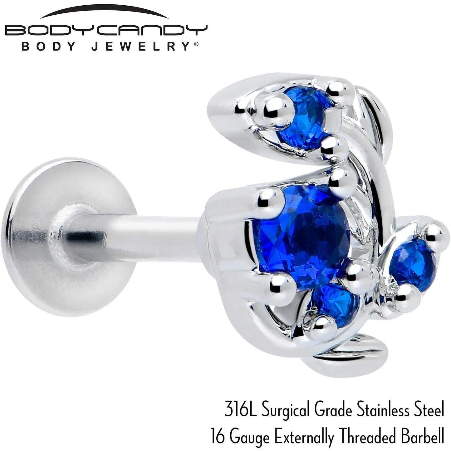 16G 5/16 Blue Gem Twining Vine Flatback Stud - BodyCandy - Flyclothing LLC