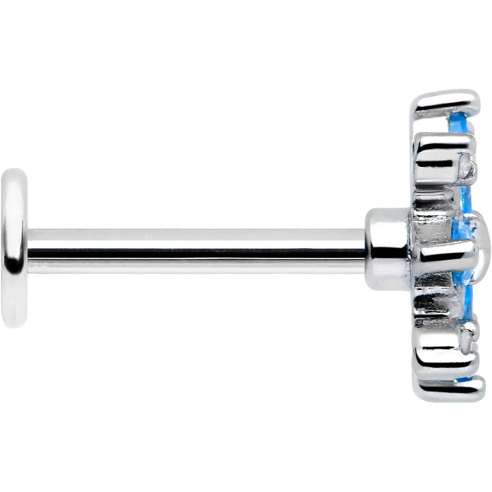 16G 5/16 Blue CZ Gem Classic Flower Flatback Stud - BodyCandy - Flyclothing LLC
