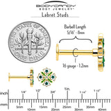 16G 5/16 Green CZ Gem Gold Tone Flower Wreath Flatback Stud - BodyCandy - Flyclothing LLC