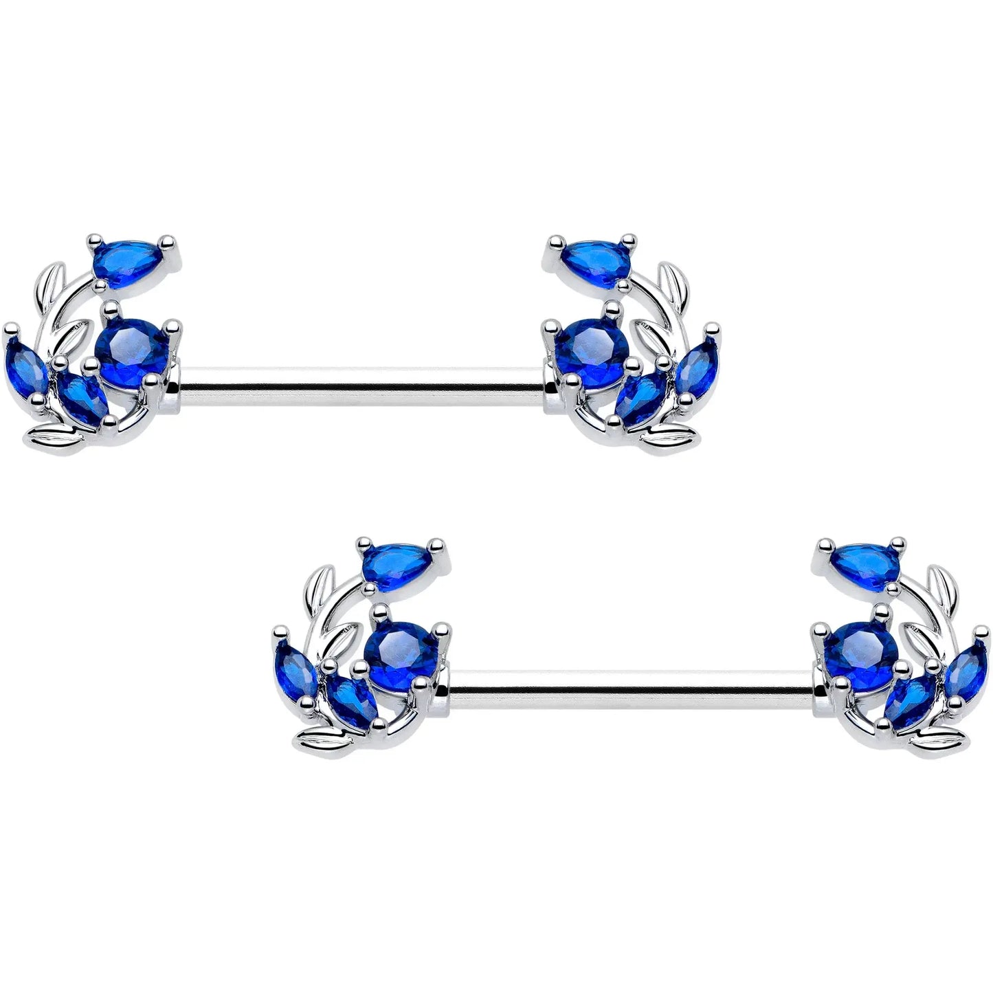 14G 9/16 Blue Gem Twining Vine Barbell Nipple Ring Set - BodyCandy - Flyclothing LLC