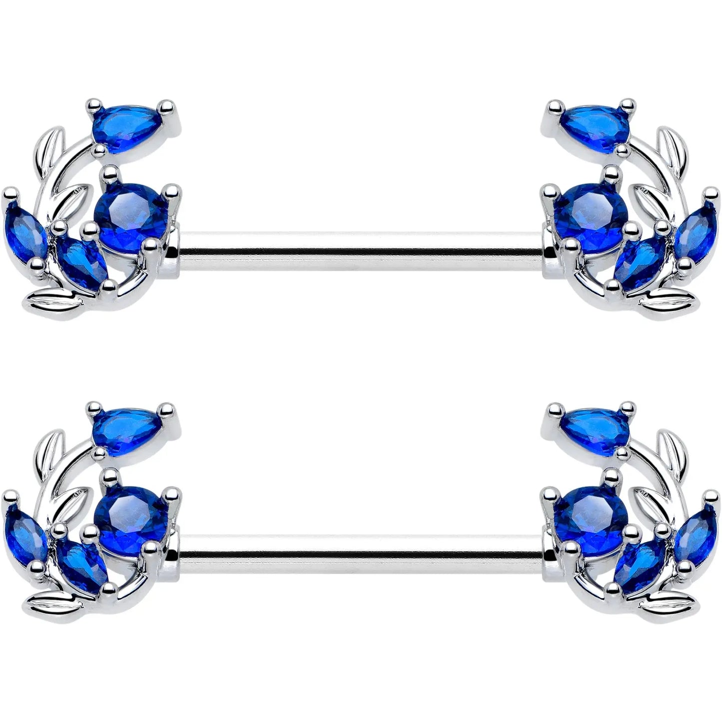 14G 9/16 Blue Gem Twining Vine Barbell Nipple Ring Set - BodyCandy - Flyclothing LLC
