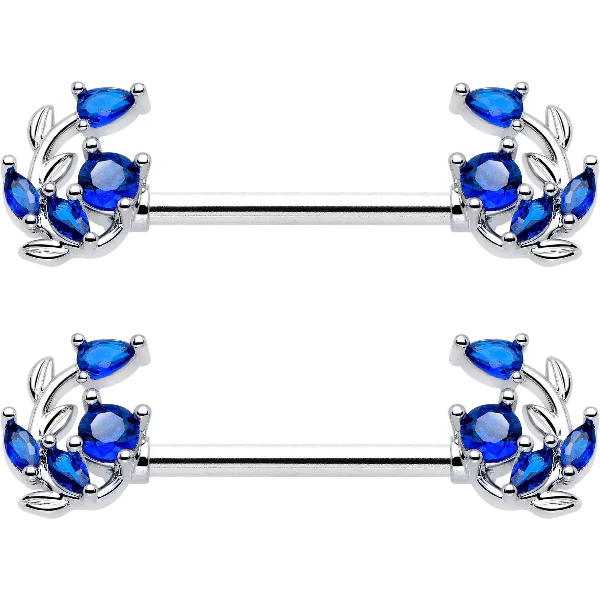14G 9/16 Blue Gem Twining Vine Barbell Nipple Ring Set - BodyCandy - Flyclothing LLC