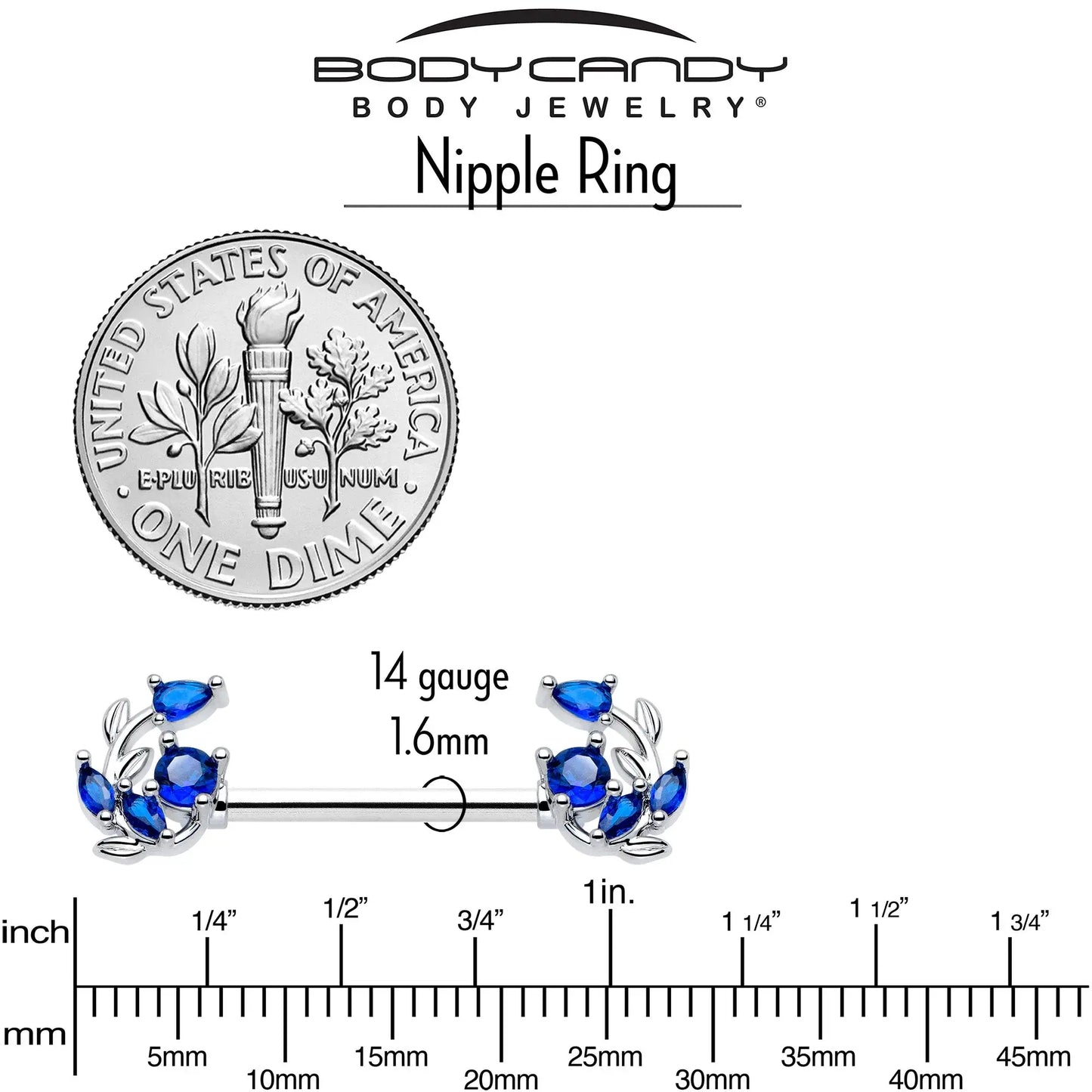 14G 9/16 Blue Gem Twining Vine Barbell Nipple Ring Set - BodyCandy - Flyclothing LLC