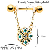 14G 9/16 Green Gem Gold Tone Flower Wreath Dangle Nipple Ring Set - BodyCandy - Flyclothing LLC