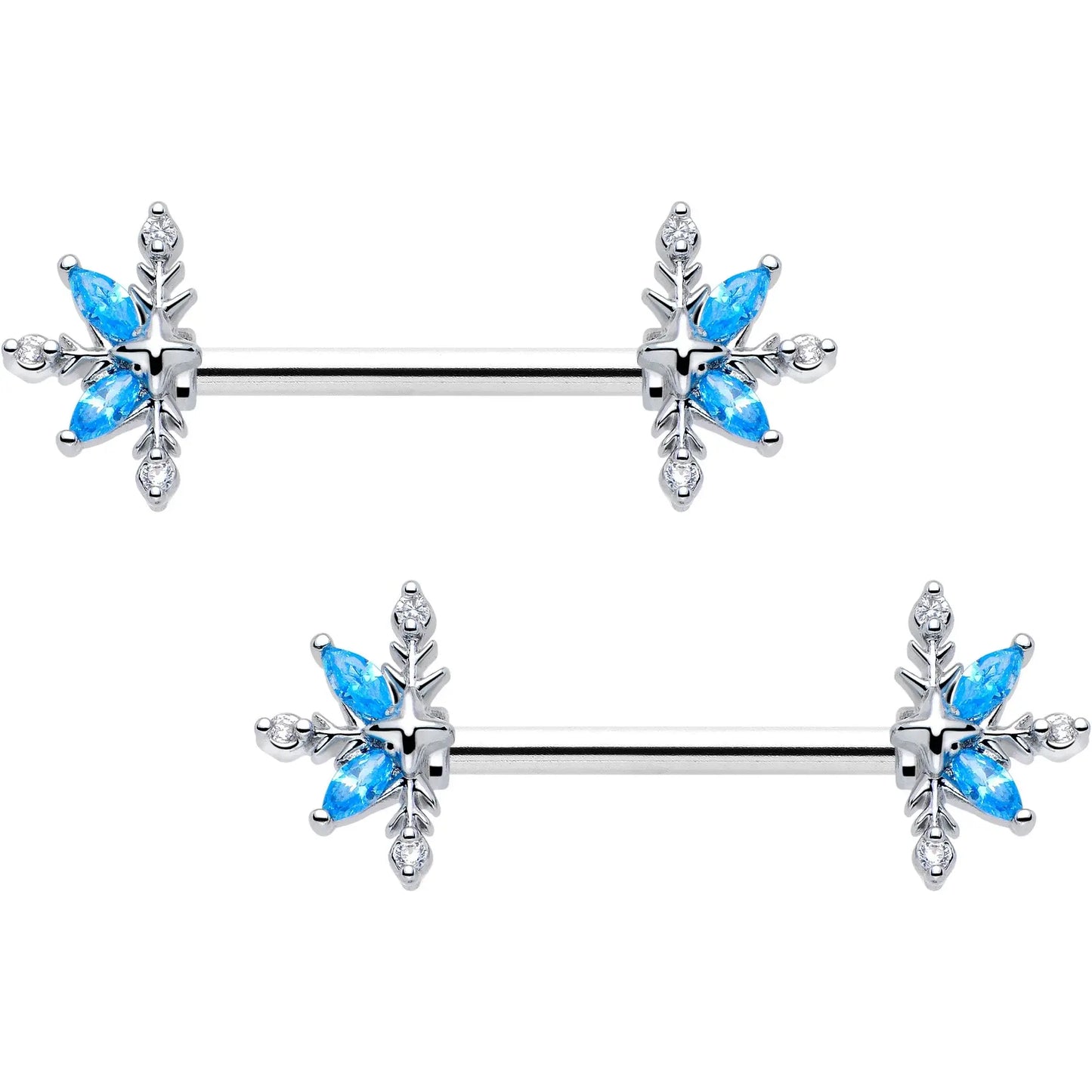 14G 9/16 Blue CZ Gem Classic Flower Barbell Nipple Ring Set - BodyCandy - Flyclothing LLC