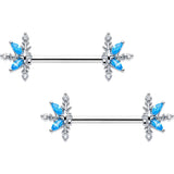 14G 9/16 Blue CZ Gem Classic Flower Barbell Nipple Ring Set - BodyCandy - Flyclothing LLC