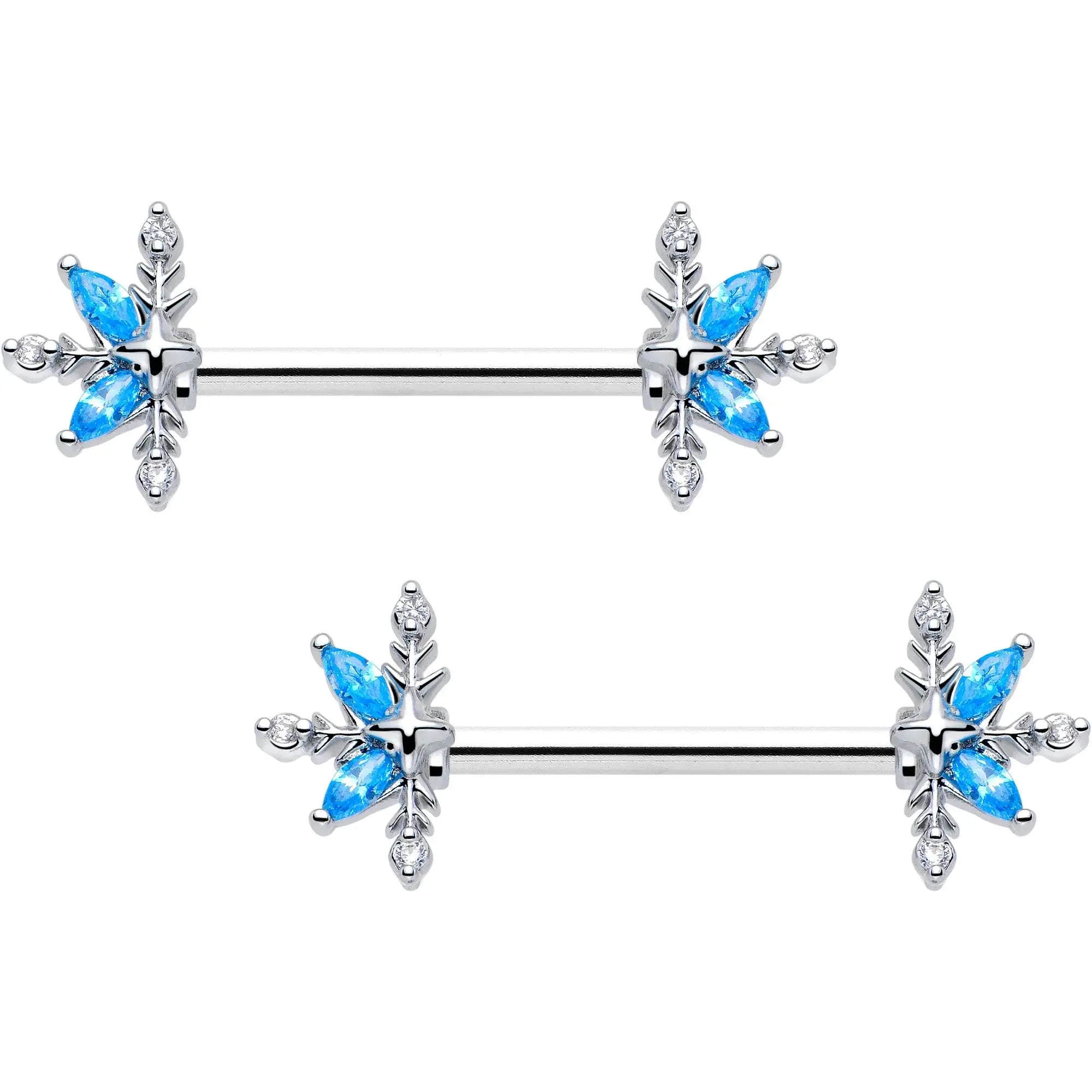14G 9/16 Blue CZ Gem Classic Flower Barbell Nipple Ring Set - BodyCandy - Flyclothing LLC