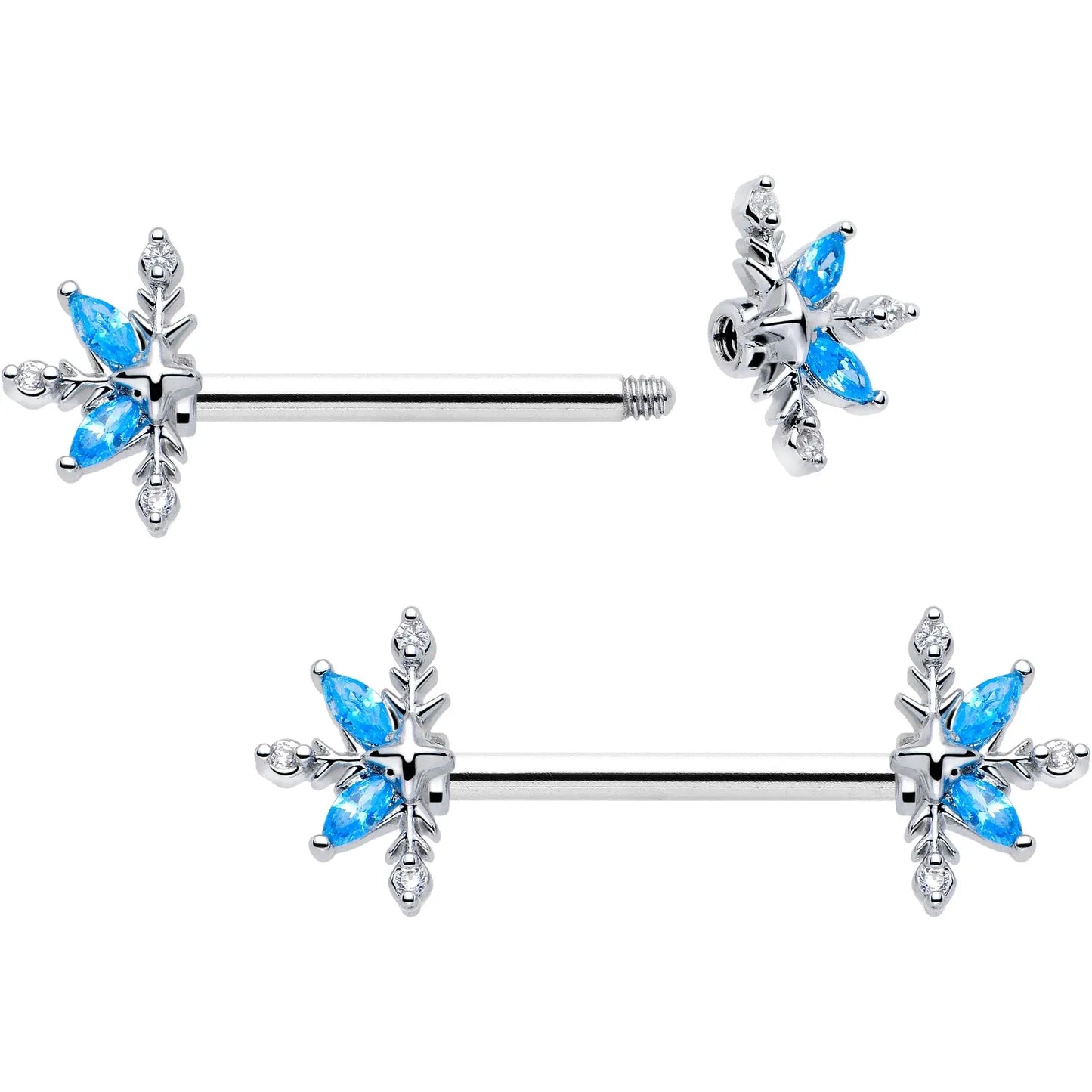 14G 9/16 Blue CZ Gem Classic Flower Barbell Nipple Ring Set - BodyCandy - Flyclothing LLC