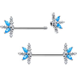 14G 9/16 Blue CZ Gem Classic Flower Barbell Nipple Ring Set - BodyCandy - Flyclothing LLC