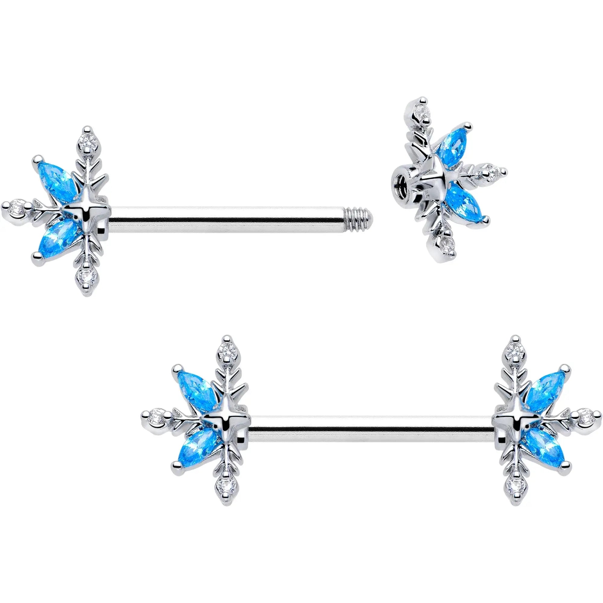 14G 9/16 Blue CZ Gem Classic Flower Barbell Nipple Ring Set - BodyCandy - Flyclothing LLC