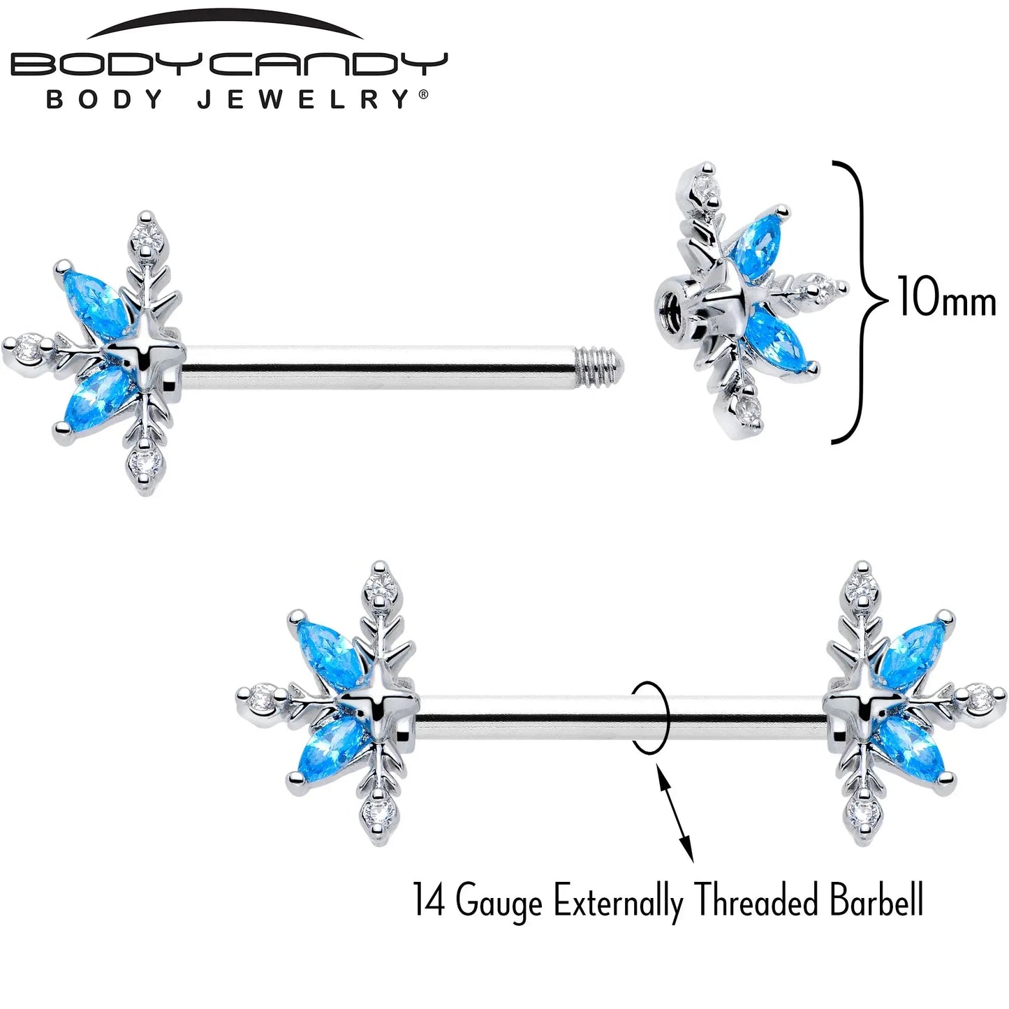 14G 9/16 Blue CZ Gem Classic Flower Barbell Nipple Ring Set - BodyCandy - Flyclothing LLC