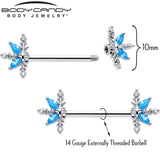 14G 9/16 Blue CZ Gem Classic Flower Barbell Nipple Ring Set - BodyCandy - Flyclothing LLC