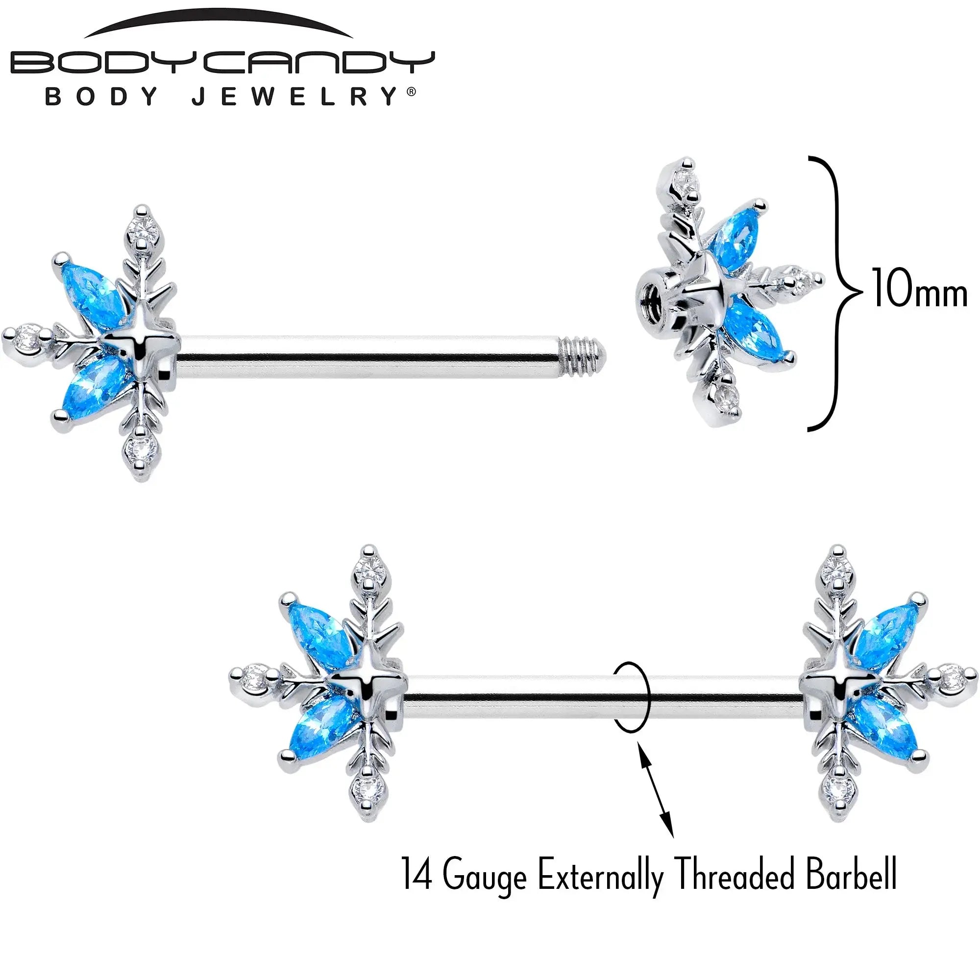 14G 9/16 Blue CZ Gem Classic Flower Barbell Nipple Ring Set - BodyCandy - Flyclothing LLC