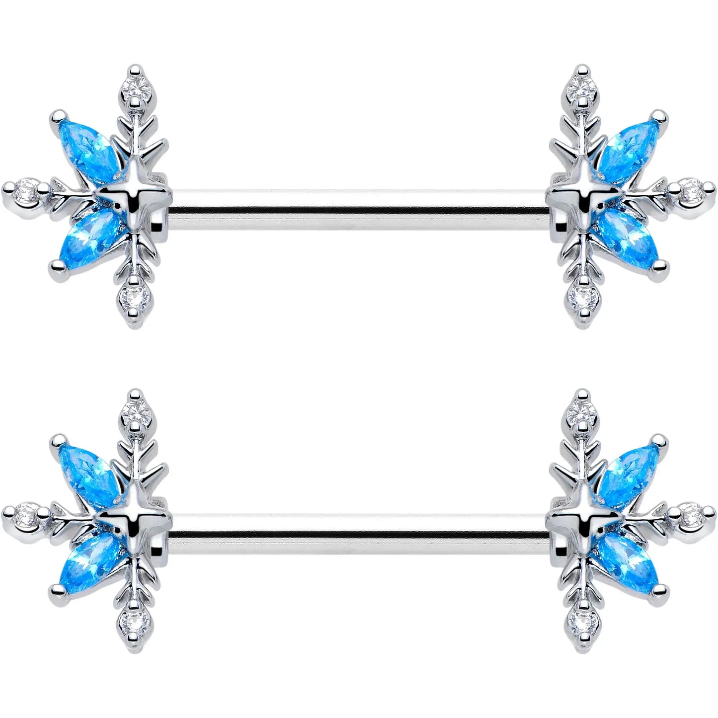 14G 9/16 Blue CZ Gem Classic Flower Barbell Nipple Ring Set - BodyCandy - Flyclothing LLC