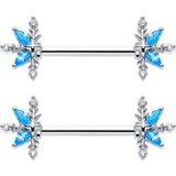 14G 9/16 Blue CZ Gem Classic Flower Barbell Nipple Ring Set - BodyCandy - Flyclothing LLC