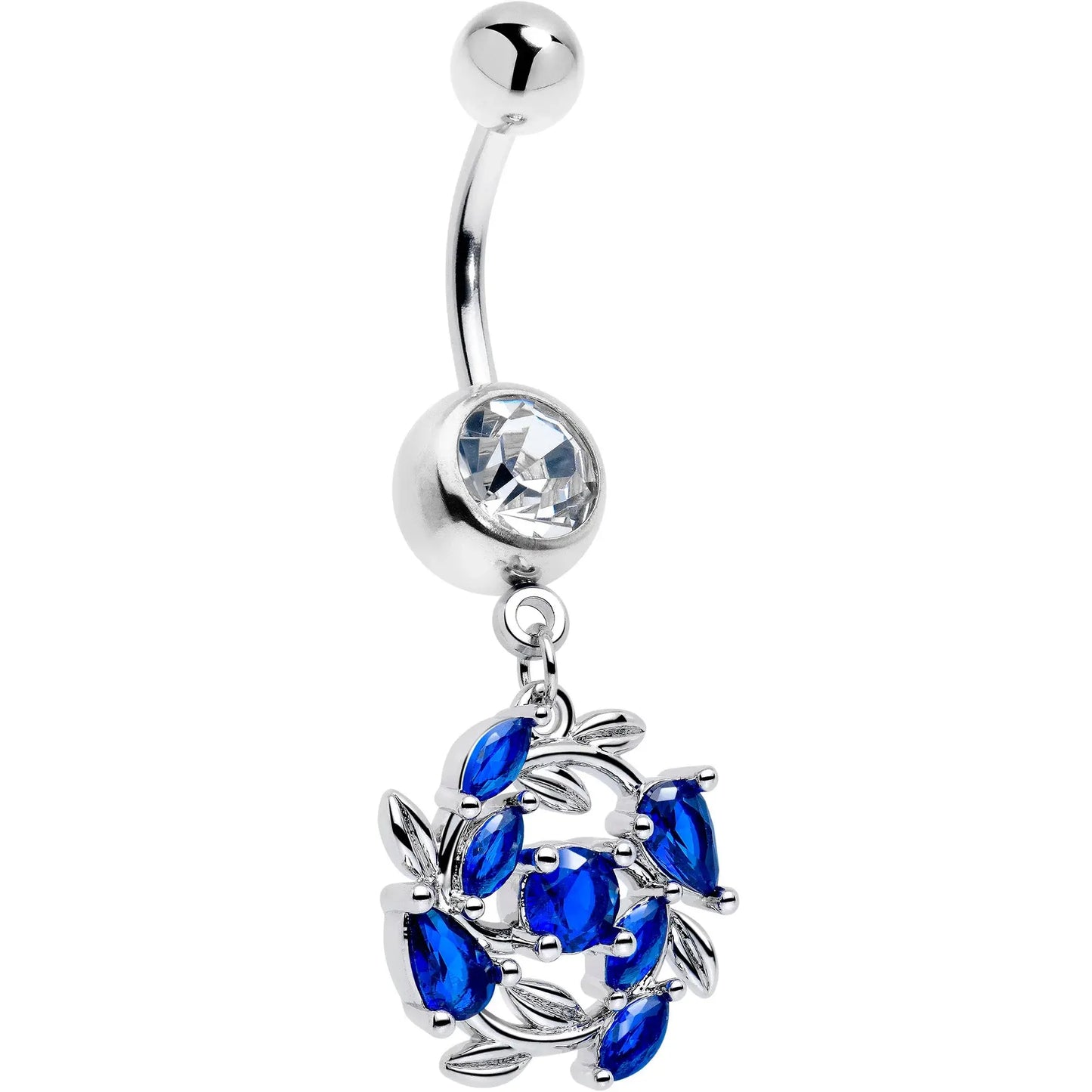 Clear Blue Gem Twining Vine Dangle Belly Ring - BodyCandy - Flyclothing LLC