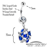 Clear Blue Gem Twining Vine Dangle Belly Ring - BodyCandy - Flyclothing LLC