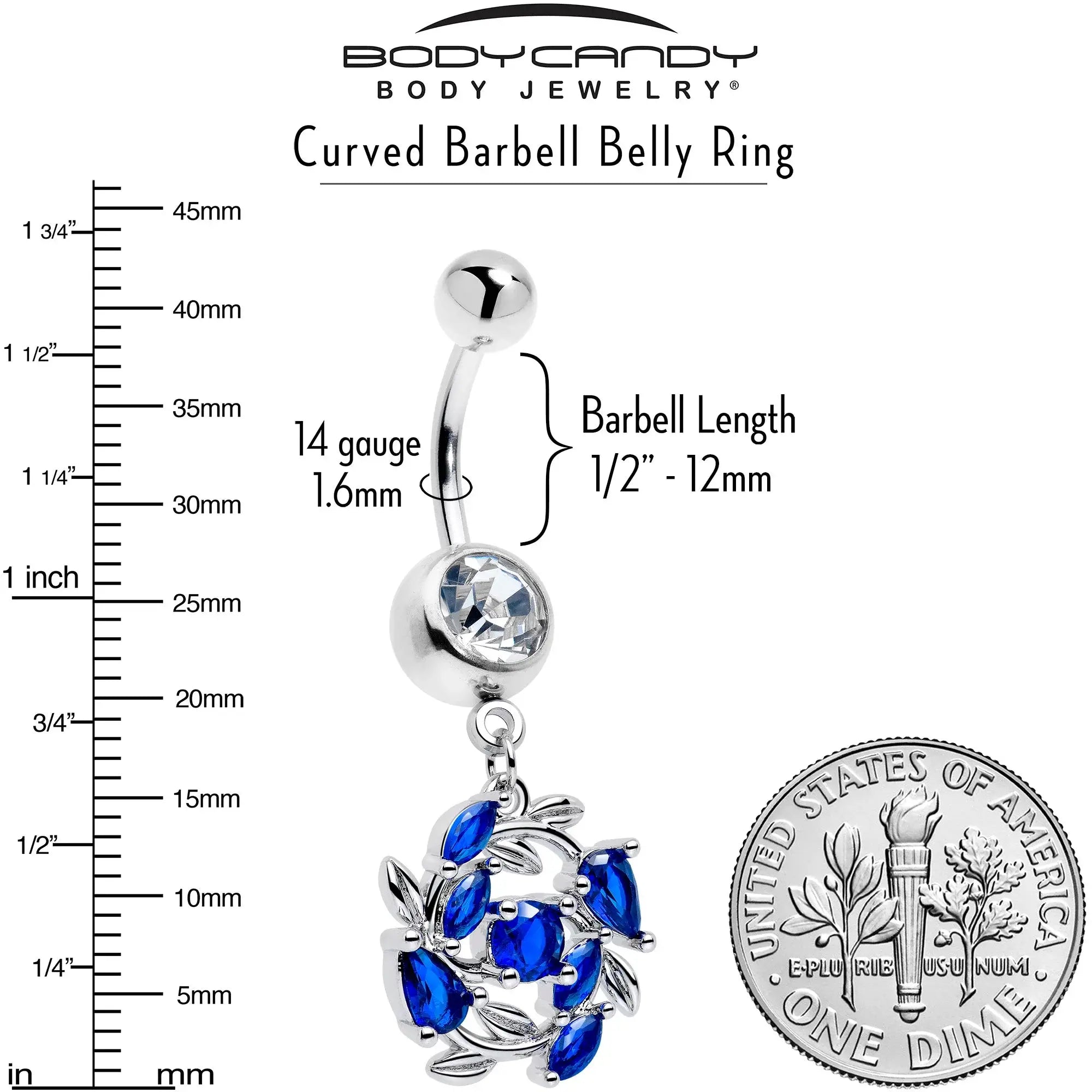 Clear Blue Gem Twining Vine Dangle Belly Ring - BodyCandy - Flyclothing LLC