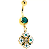 Green Gem Gold Tone Flower Wreath Dangle Belly Ring - BodyCandy - Flyclothing LLC