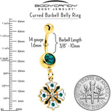 Green Gem Gold Tone Flower Wreath Dangle Belly Ring - BodyCandy - Flyclothing LLC