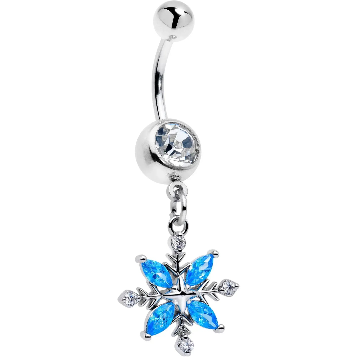 Clear Blue CZ Gem Classic Flower Dangle Belly Ring - BodyCandy - Flyclothing LLC