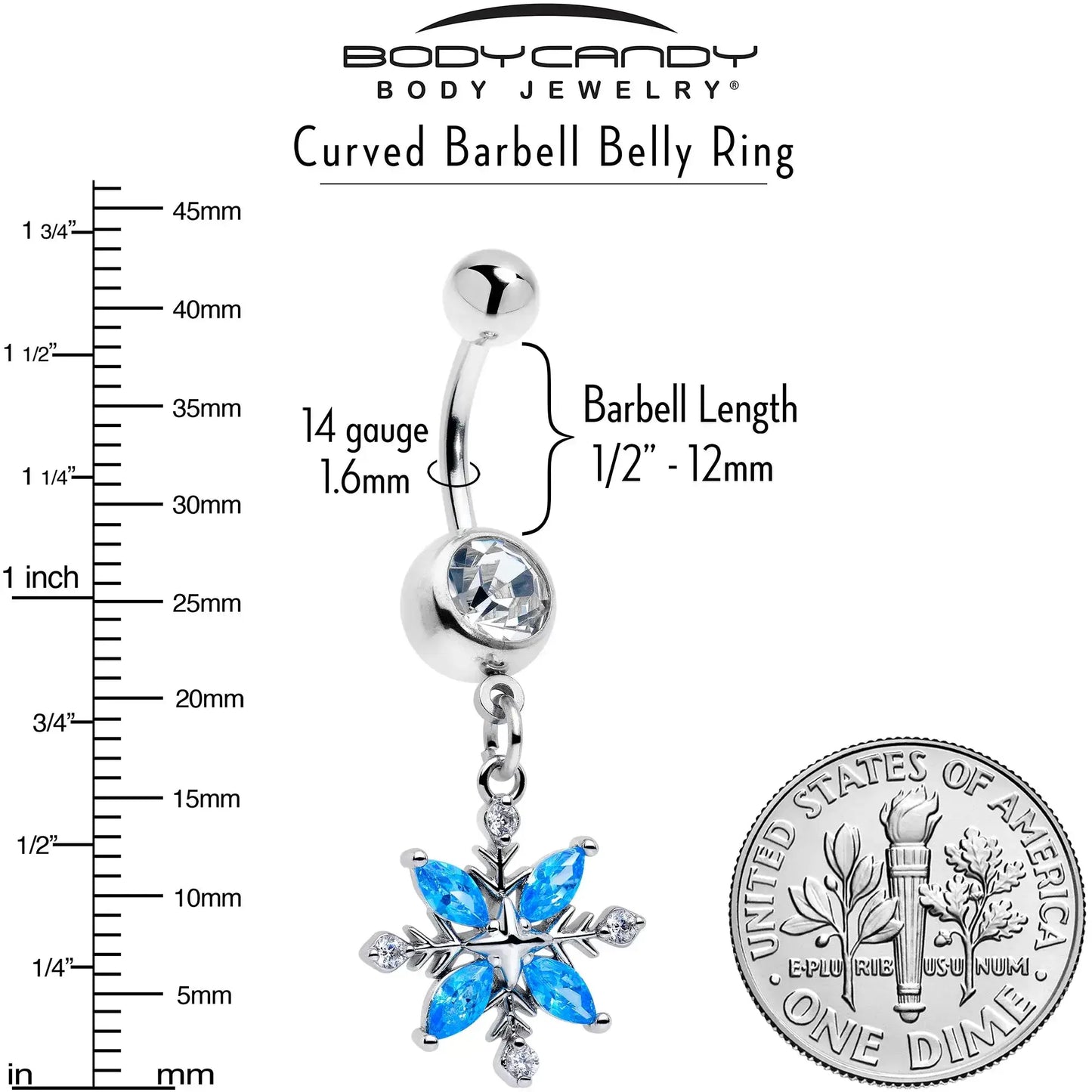 Clear Blue CZ Gem Classic Flower Dangle Belly Ring - BodyCandy - Flyclothing LLC