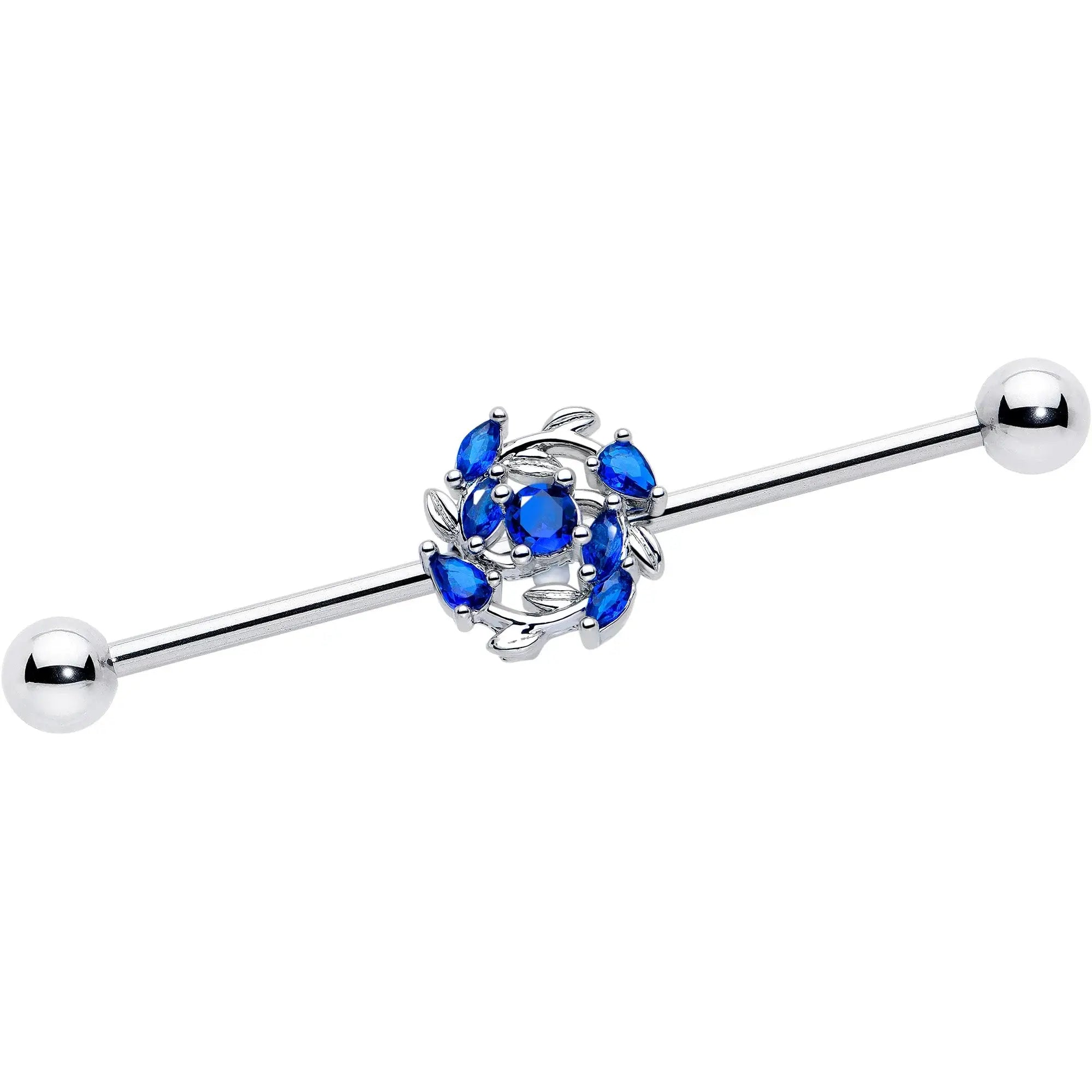 14G Blue Gem Twining Vine Industrial Barbell 38mm - BodyCandy - Flyclothing LLC