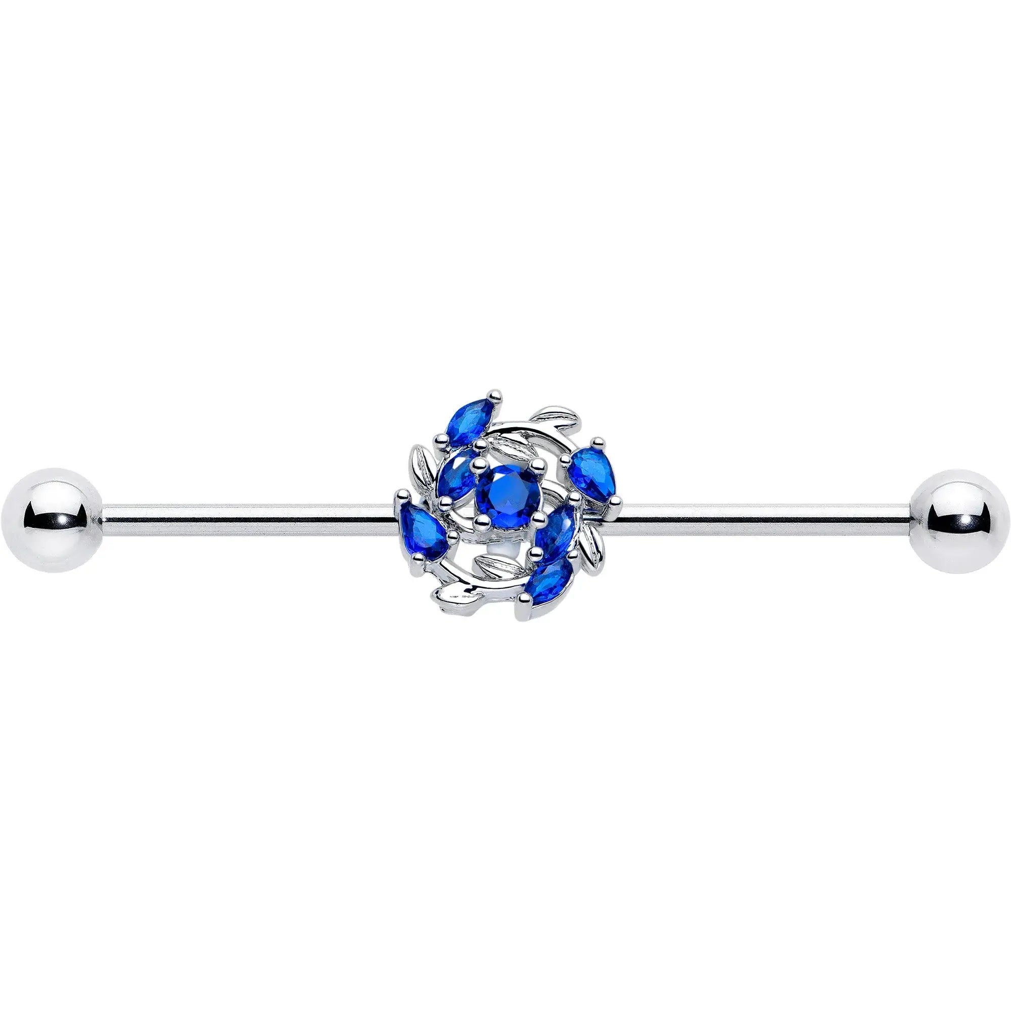 14G Blue Gem Twining Vine Industrial Barbell 38mm - BodyCandy - Flyclothing LLC