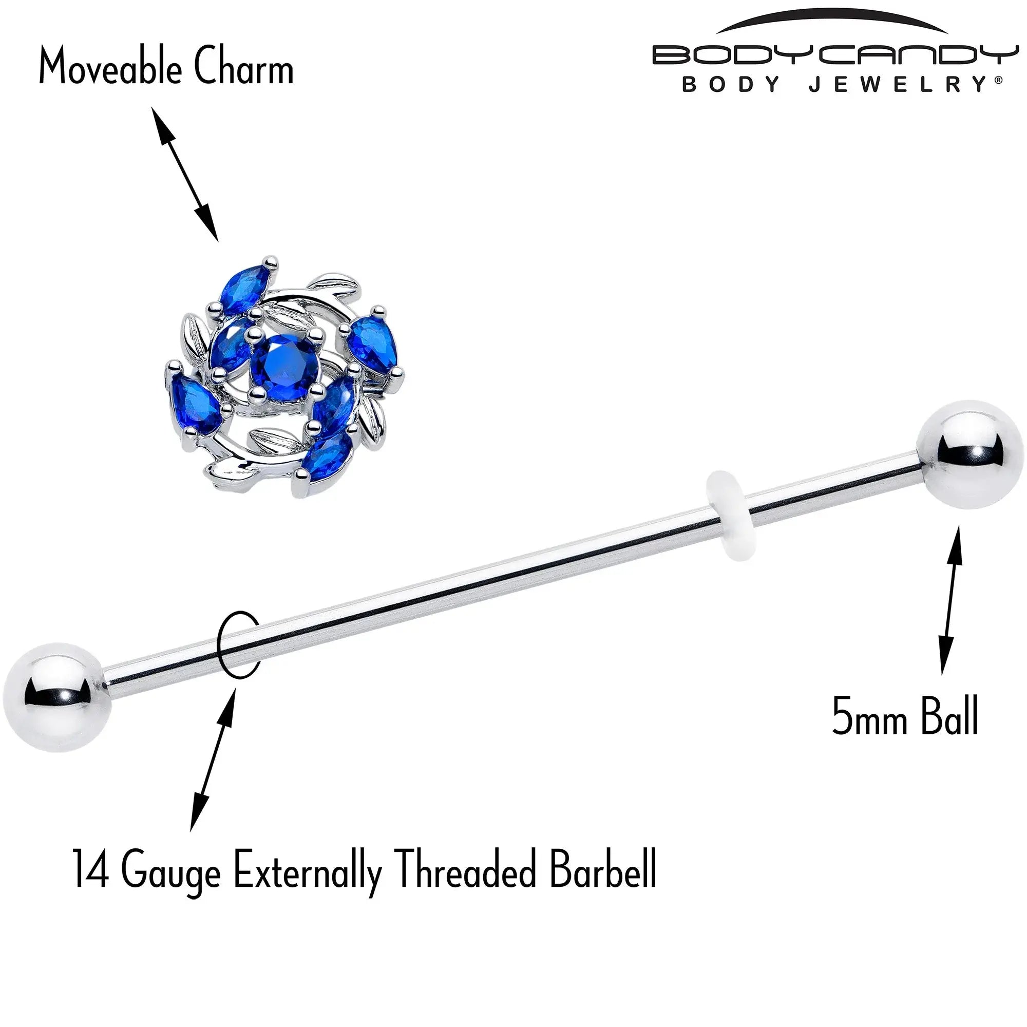 14G Blue Gem Twining Vine Industrial Barbell 38mm - BodyCandy - Flyclothing LLC