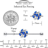14G Blue Gem Twining Vine Industrial Barbell 38mm - BodyCandy - Flyclothing LLC