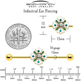 14G Green Gem Gold Tone Flower Wreath Industrial Barbell 38mm - BodyCandy - Flyclothing LLC
