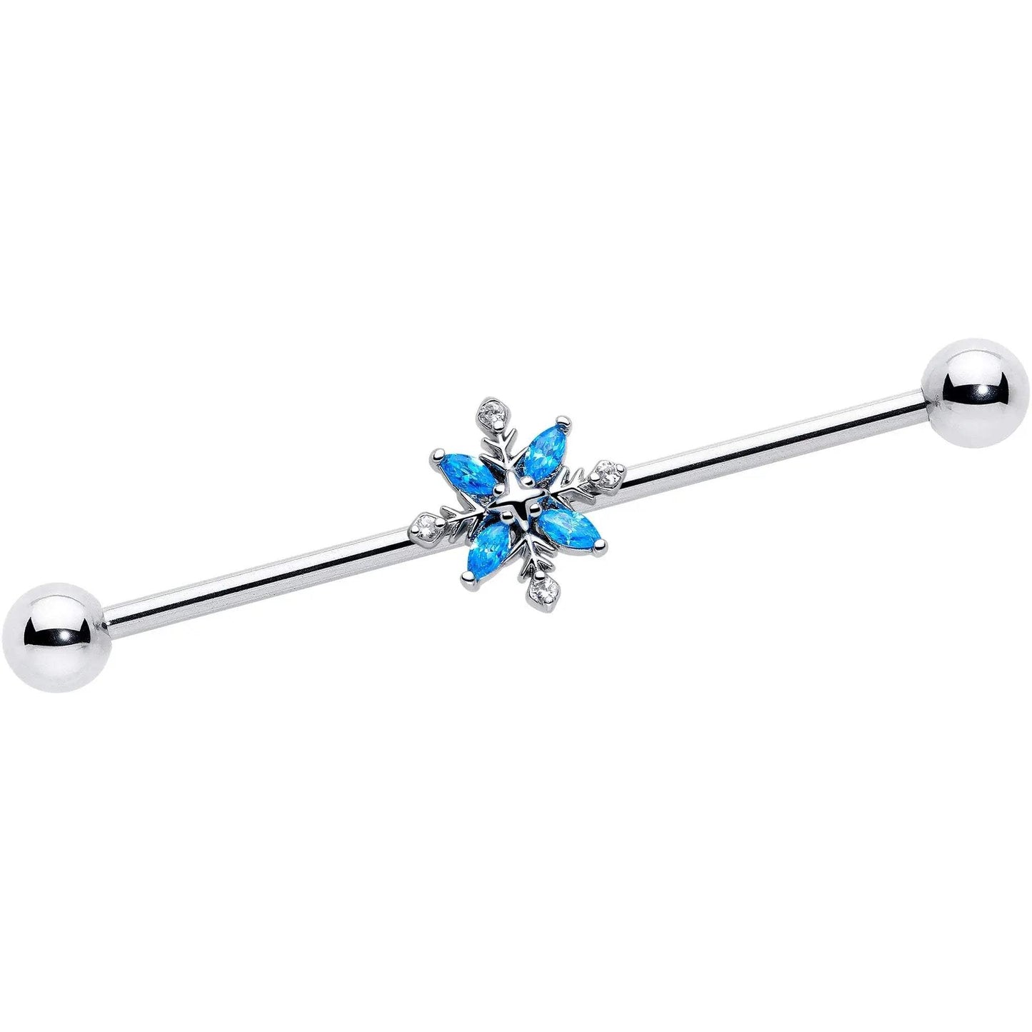 14G Blue CZ Gem Classic Flower Industrial Barbell 38mm - BodyCandy - Flyclothing LLC