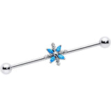 14G Blue CZ Gem Classic Flower Industrial Barbell 38mm - BodyCandy - Flyclothing LLC
