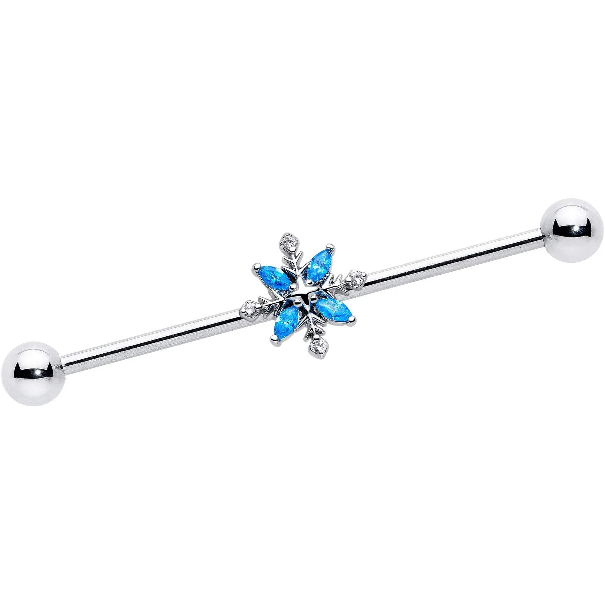 14G Blue CZ Gem Classic Flower Industrial Barbell 38mm - BodyCandy - Flyclothing LLC
