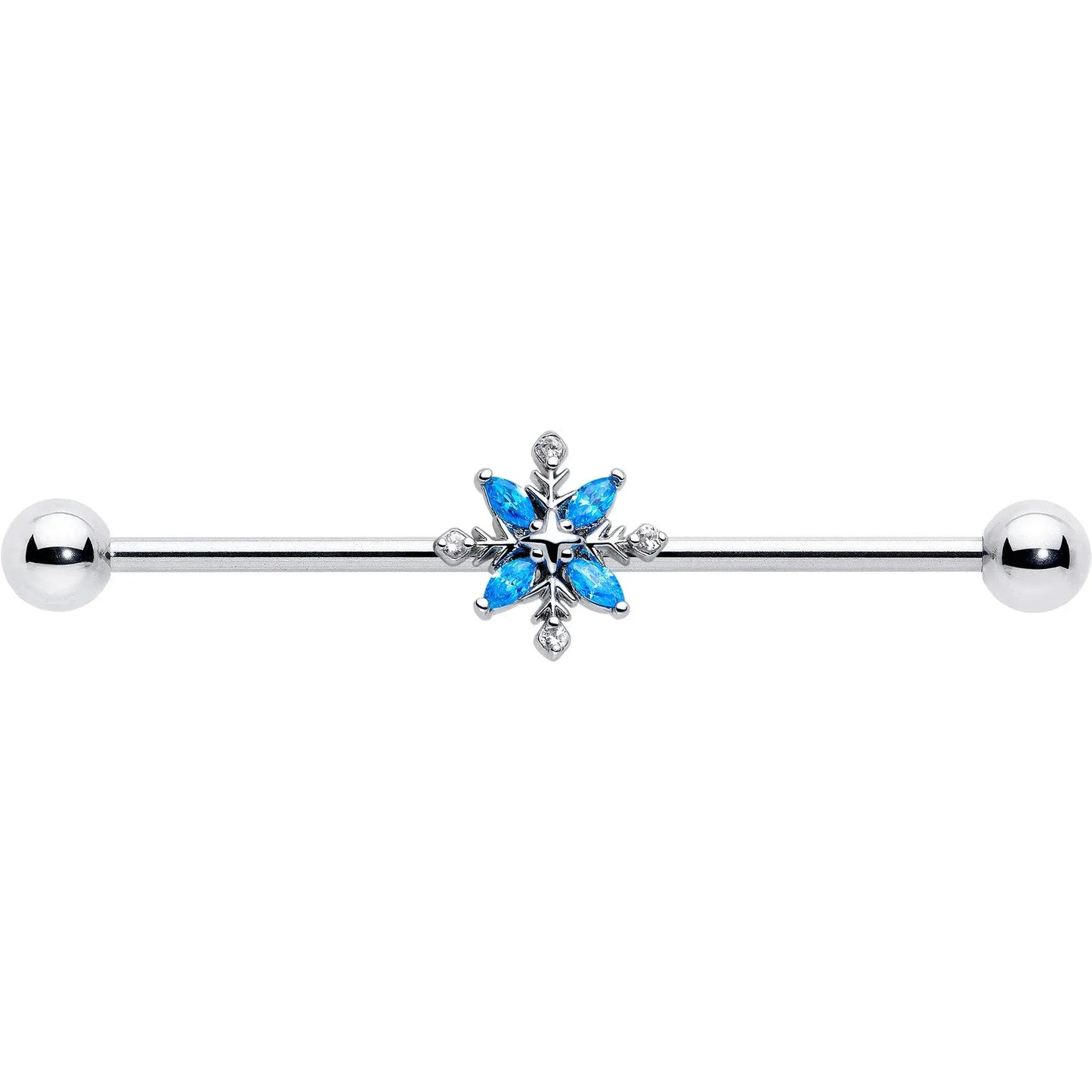 14G Blue CZ Gem Classic Flower Industrial Barbell 38mm - BodyCandy - Flyclothing LLC