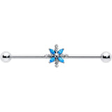 14G Blue CZ Gem Classic Flower Industrial Barbell 38mm - BodyCandy - Flyclothing LLC