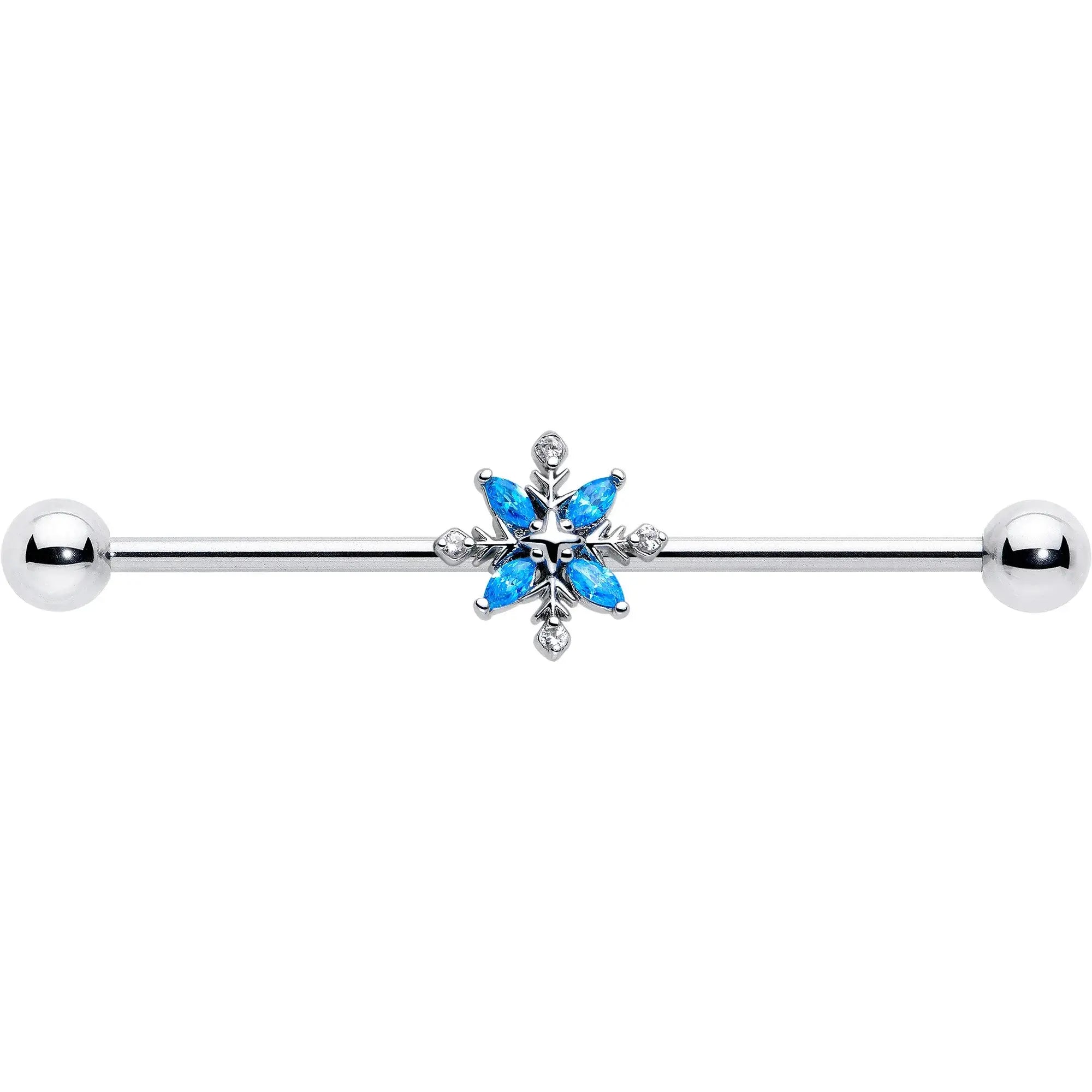14G Blue CZ Gem Classic Flower Industrial Barbell 38mm - BodyCandy - Flyclothing LLC
