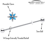 14G Blue CZ Gem Classic Flower Industrial Barbell 38mm - BodyCandy - Flyclothing LLC