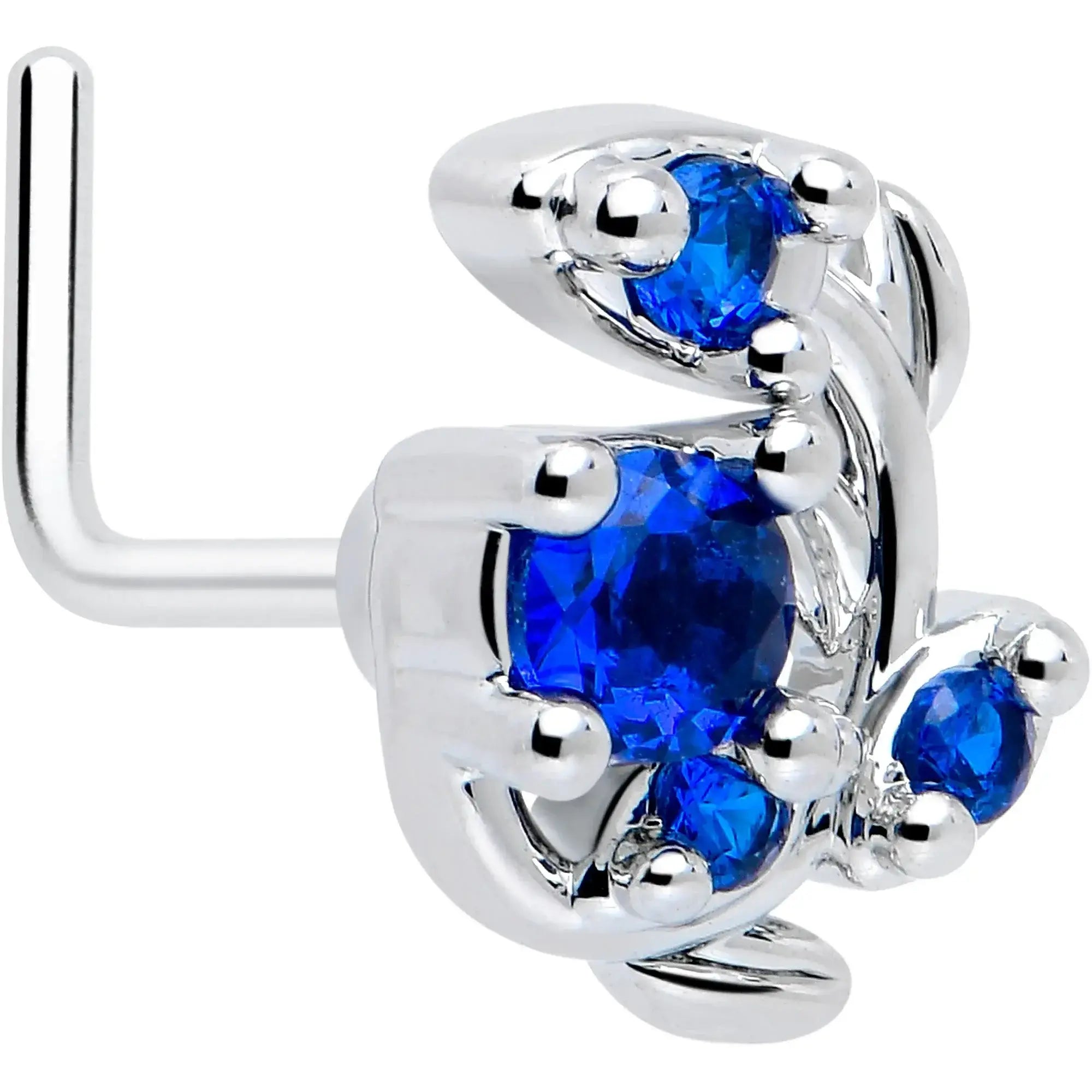 20G 7mm Blue Gem Twining Vine L Shape Nose Ring - BodyCandy - Flyclothing LLC