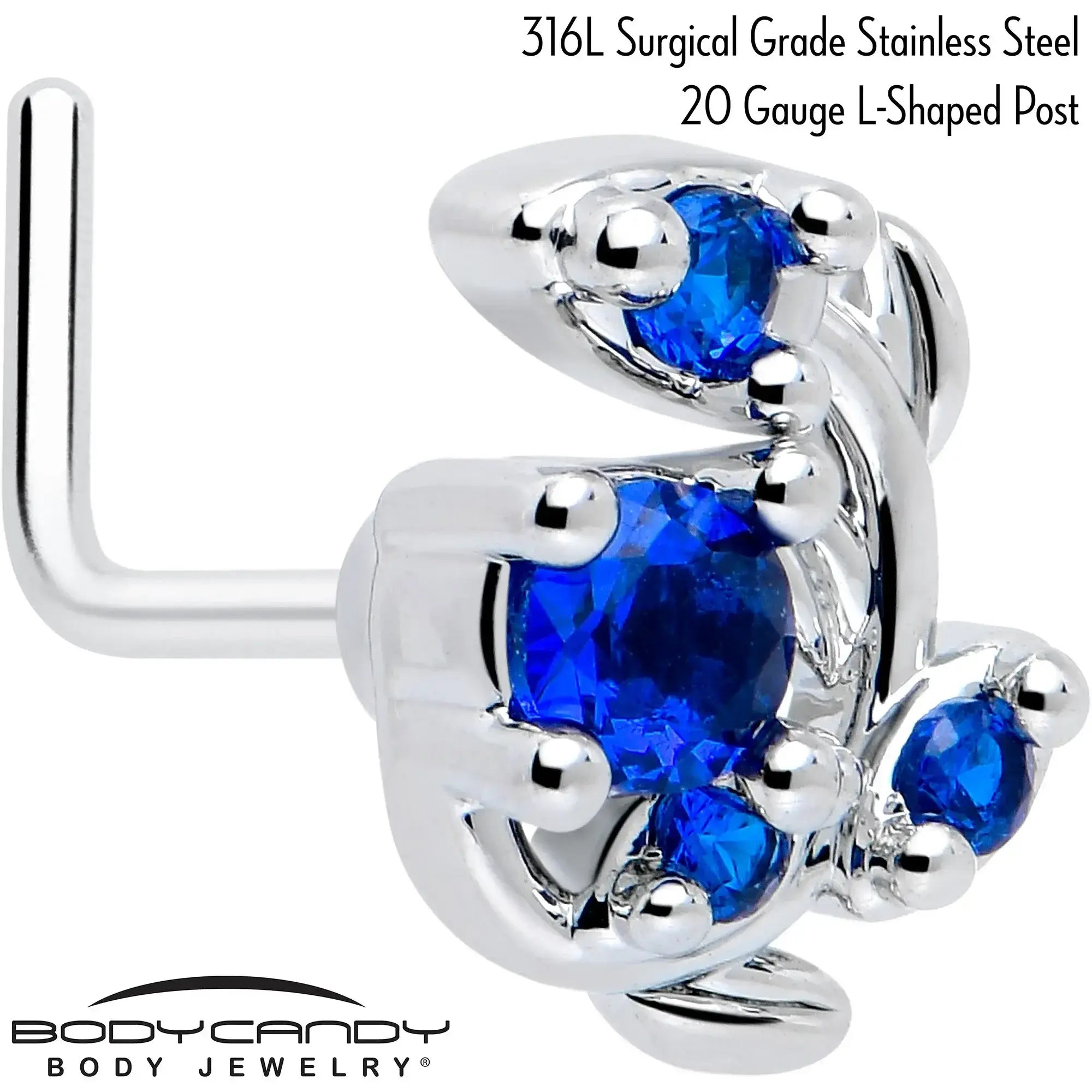20G 7mm Blue Gem Twining Vine L Shape Nose Ring - BodyCandy - Flyclothing LLC