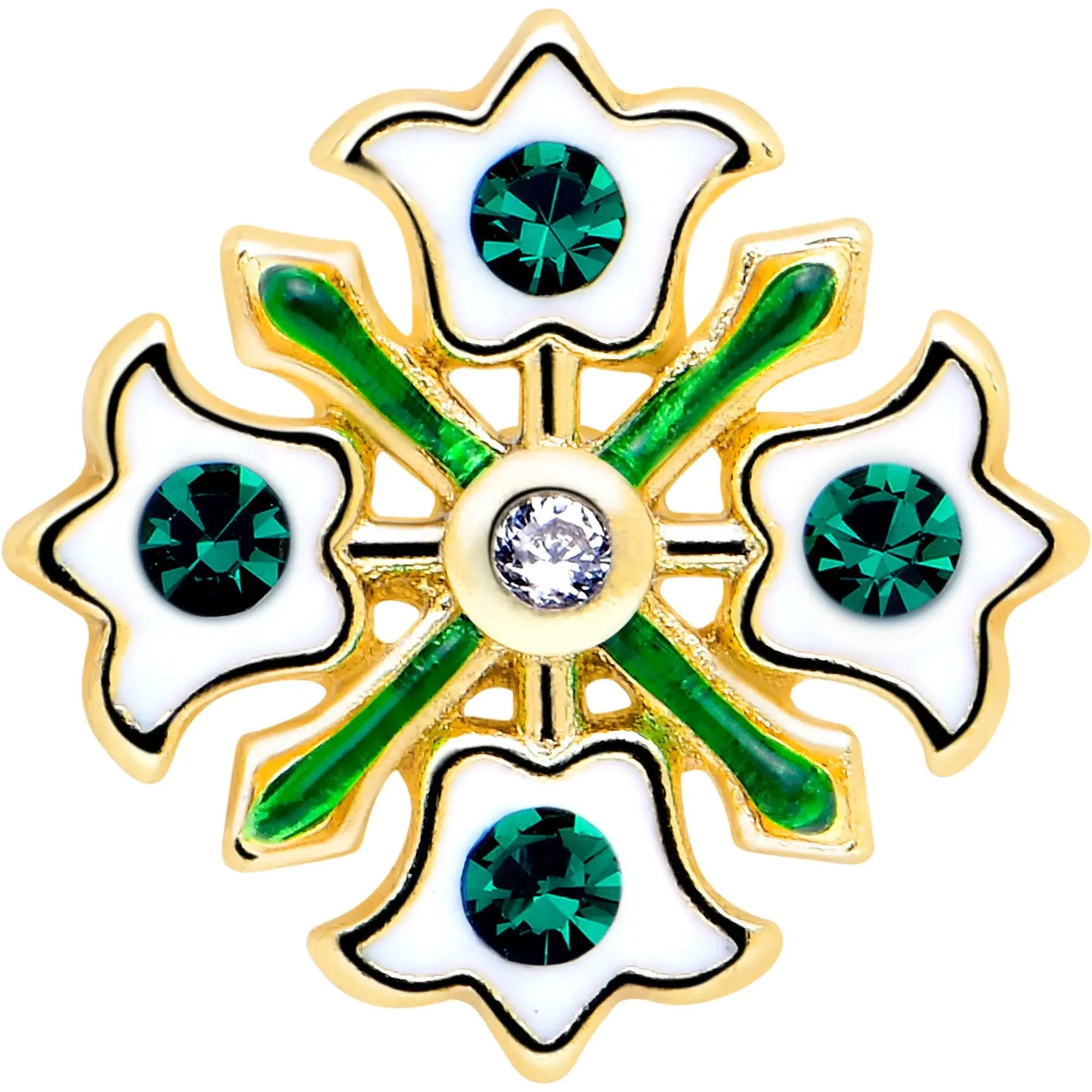 20G 7mm Green Gem Flower Wreath L Shape Nose Ring - BodyCandy - Flyclothing LLC