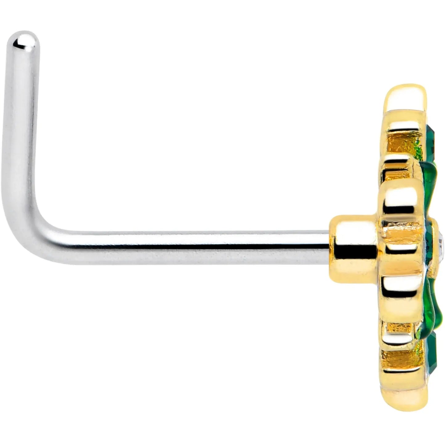 20G 7mm Green Gem Flower Wreath L Shape Nose Ring - BodyCandy - Flyclothing LLC