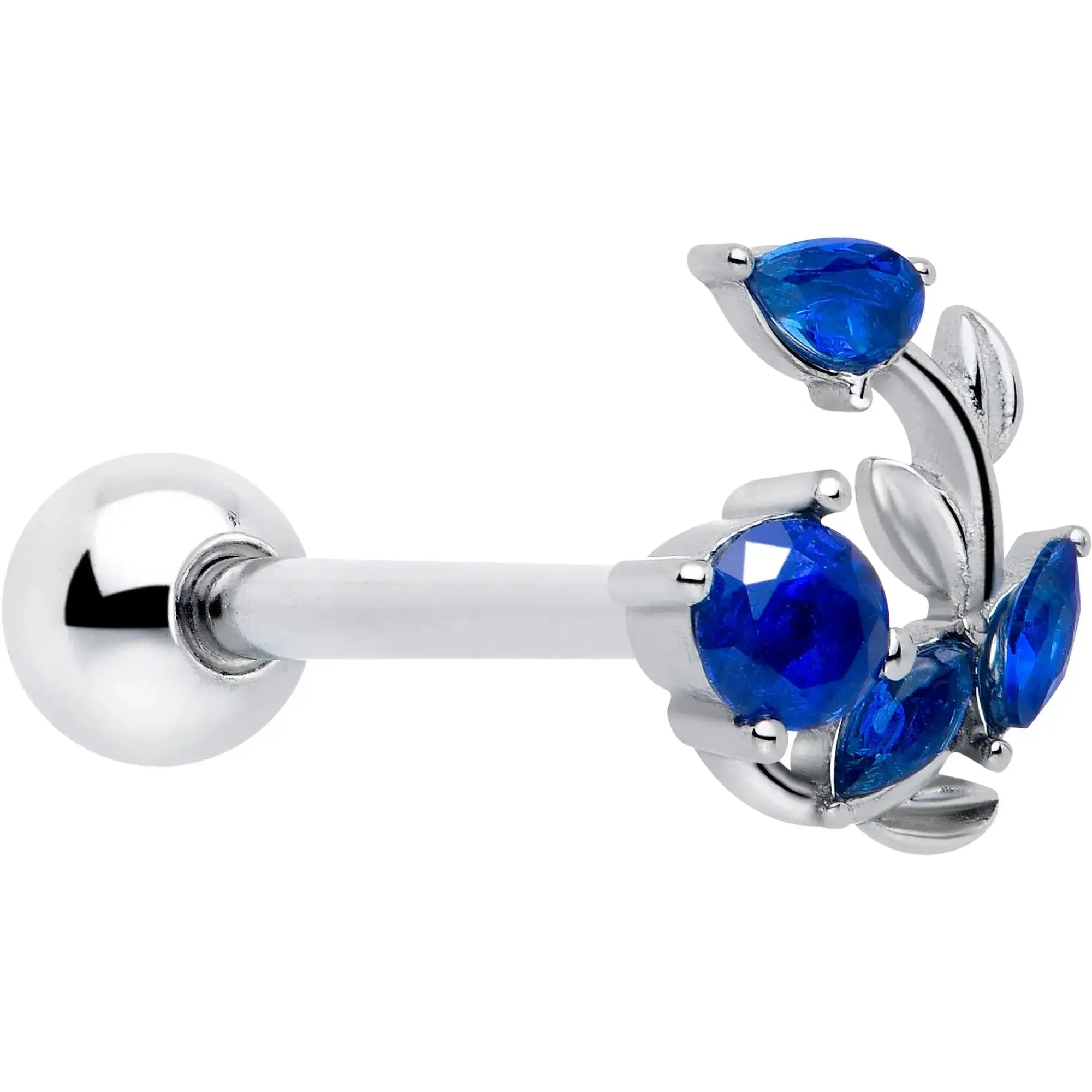 Blue Gem Twining Vine Barbell Tongue Ring - BodyCandy - Flyclothing LLC