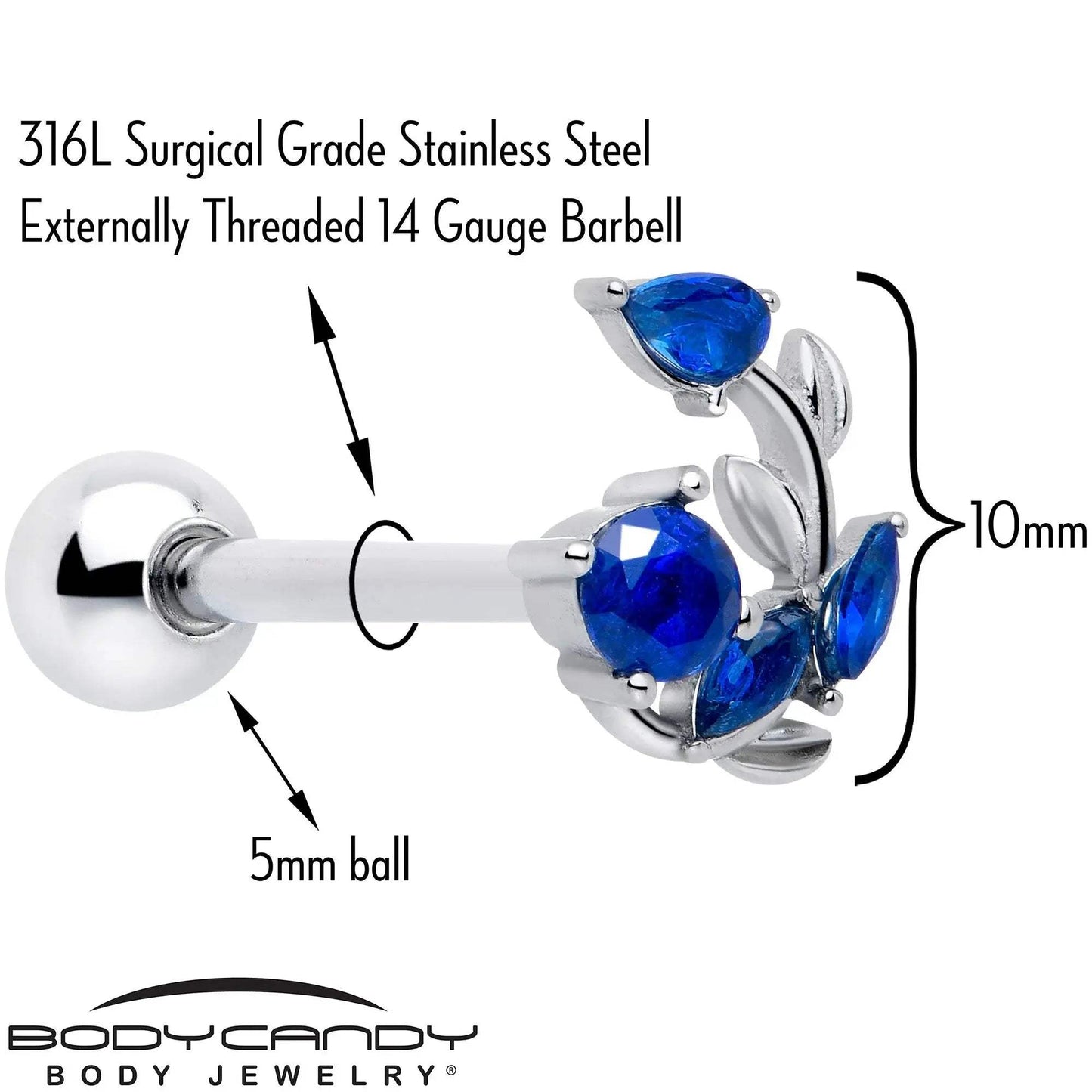 Blue Gem Twining Vine Barbell Tongue Ring - BodyCandy - Flyclothing LLC