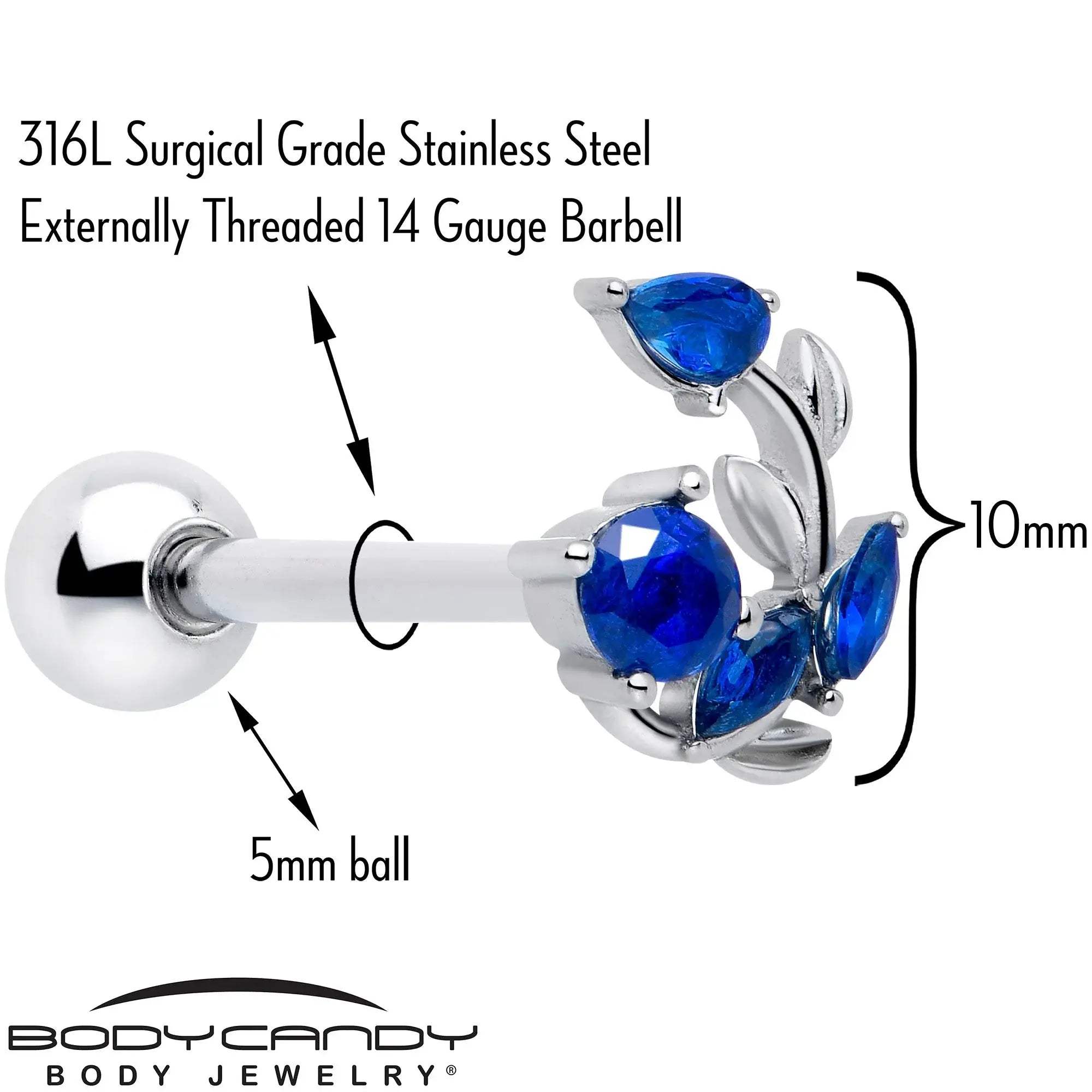 Blue Gem Twining Vine Barbell Tongue Ring - BodyCandy - Flyclothing LLC