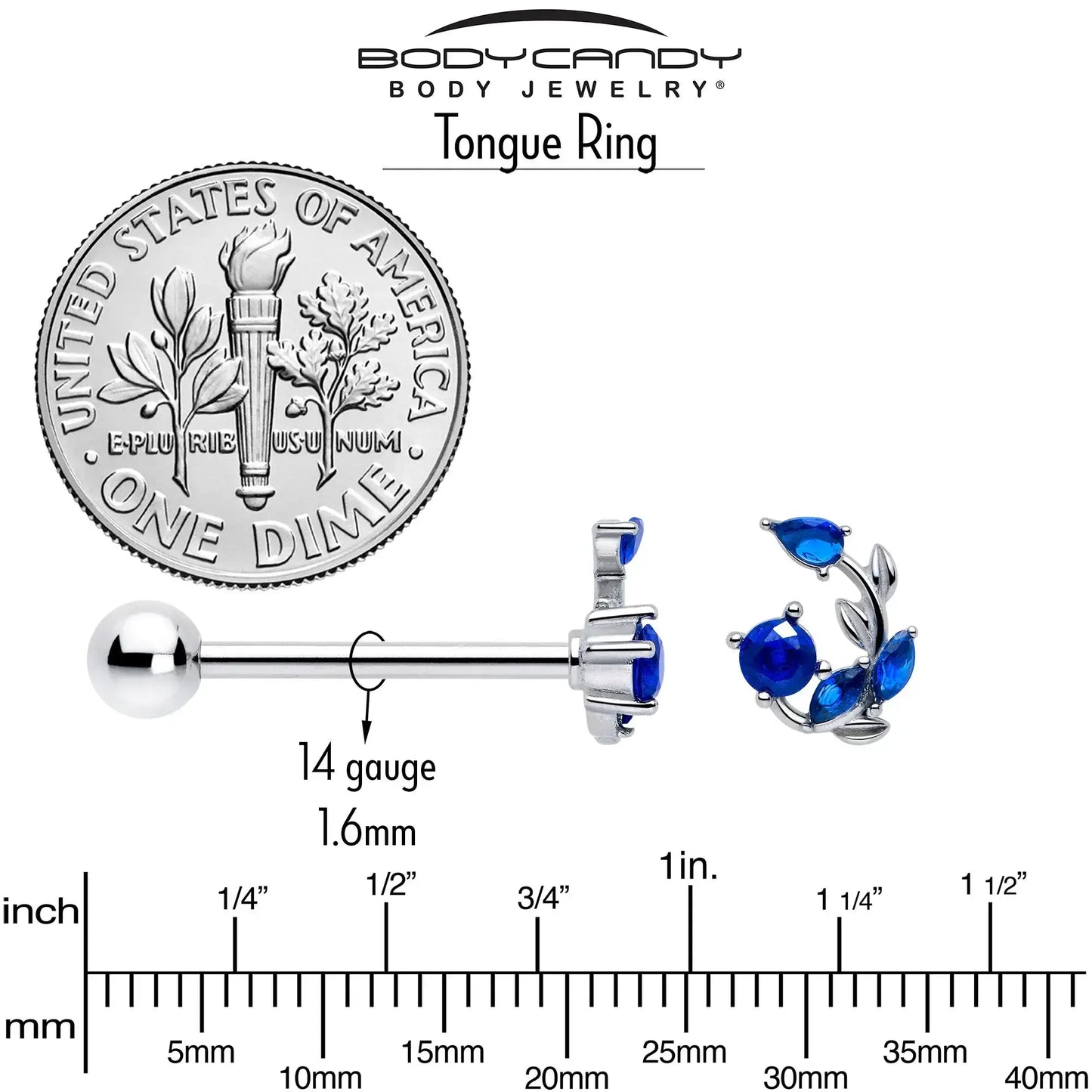Blue Gem Twining Vine Barbell Tongue Ring - BodyCandy - Flyclothing LLC