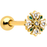 Clear Gem Gold Tone Flower Wreath Barbell Tongue Ring - BodyCandy - Flyclothing LLC