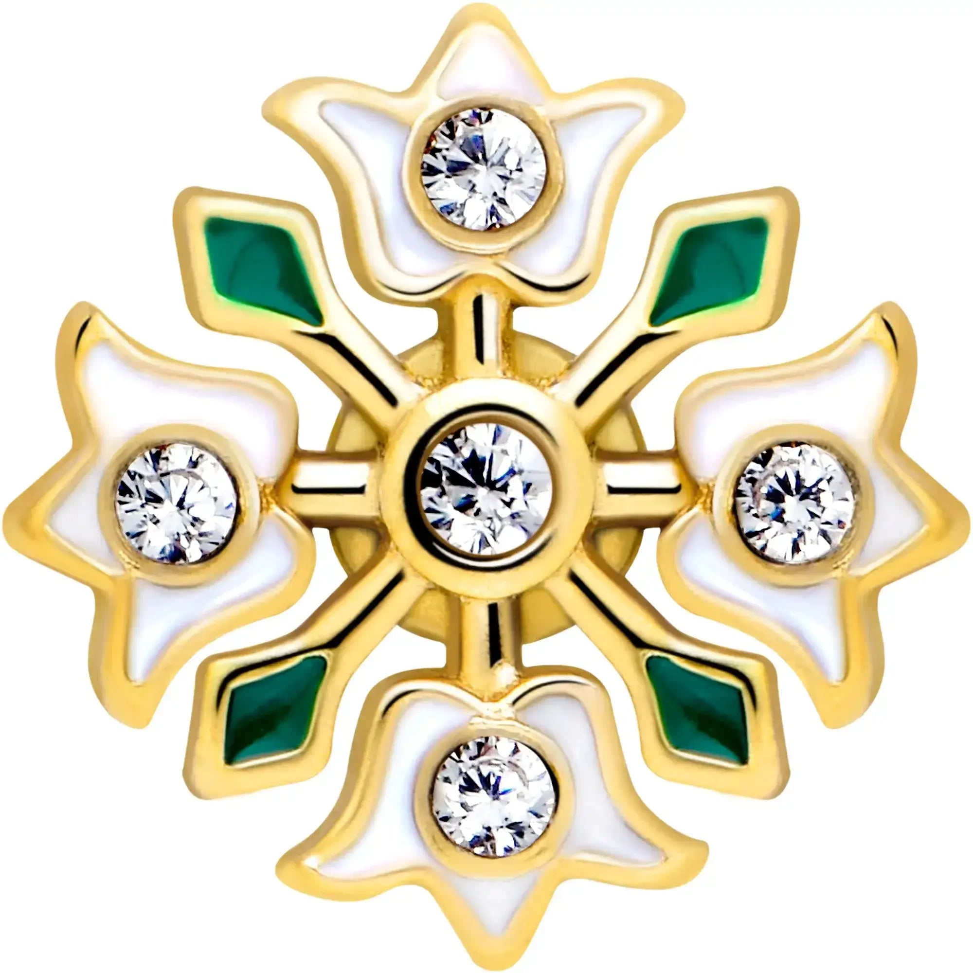 Clear Gem Gold Tone Flower Wreath Barbell Tongue Ring - BodyCandy - Flyclothing LLC