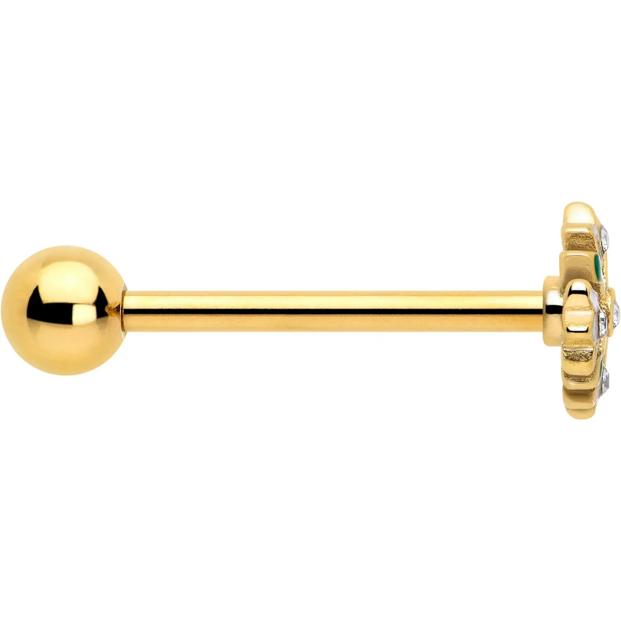 Clear Gem Gold Tone Flower Wreath Barbell Tongue Ring - BodyCandy - Flyclothing LLC
